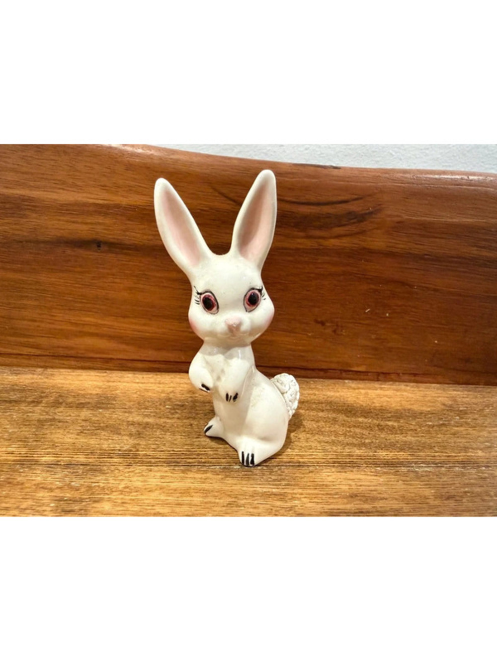 Vintage Japan White Ceramic Bunny Rabbit Figurine Red Eyes